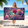 Floral Garden Theme Quick Dry Beach Towel Custom Name Text Print Large Sand Resistant Towel Beach Vacation