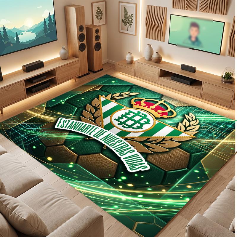 Real Betis Football Print Crystal Velvet Rug, Comfortable Water Absorbent Non Slip Indoor Floor Carpet