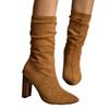 2025 New Plus Size 35-43 Autumn/Winter Coarse Heel Boots High Heel Suede Elastic Middle Sleeve Fashion High Heel Boots