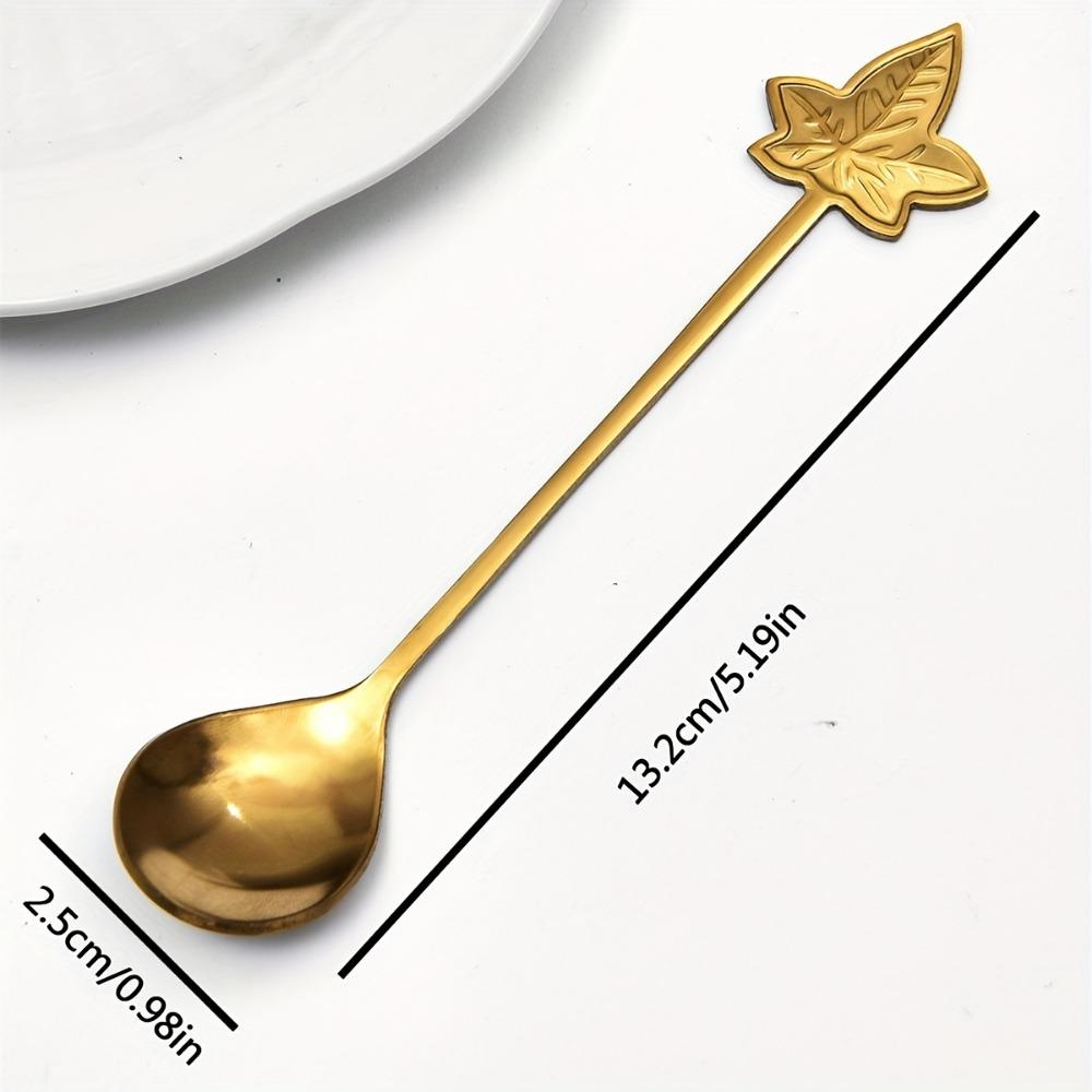 Elegantní zlatě pokovená lžička ve tvaru listu: Ideální pro míchání kávy nebo servírování dezertů - Materiál z nerezové oceli