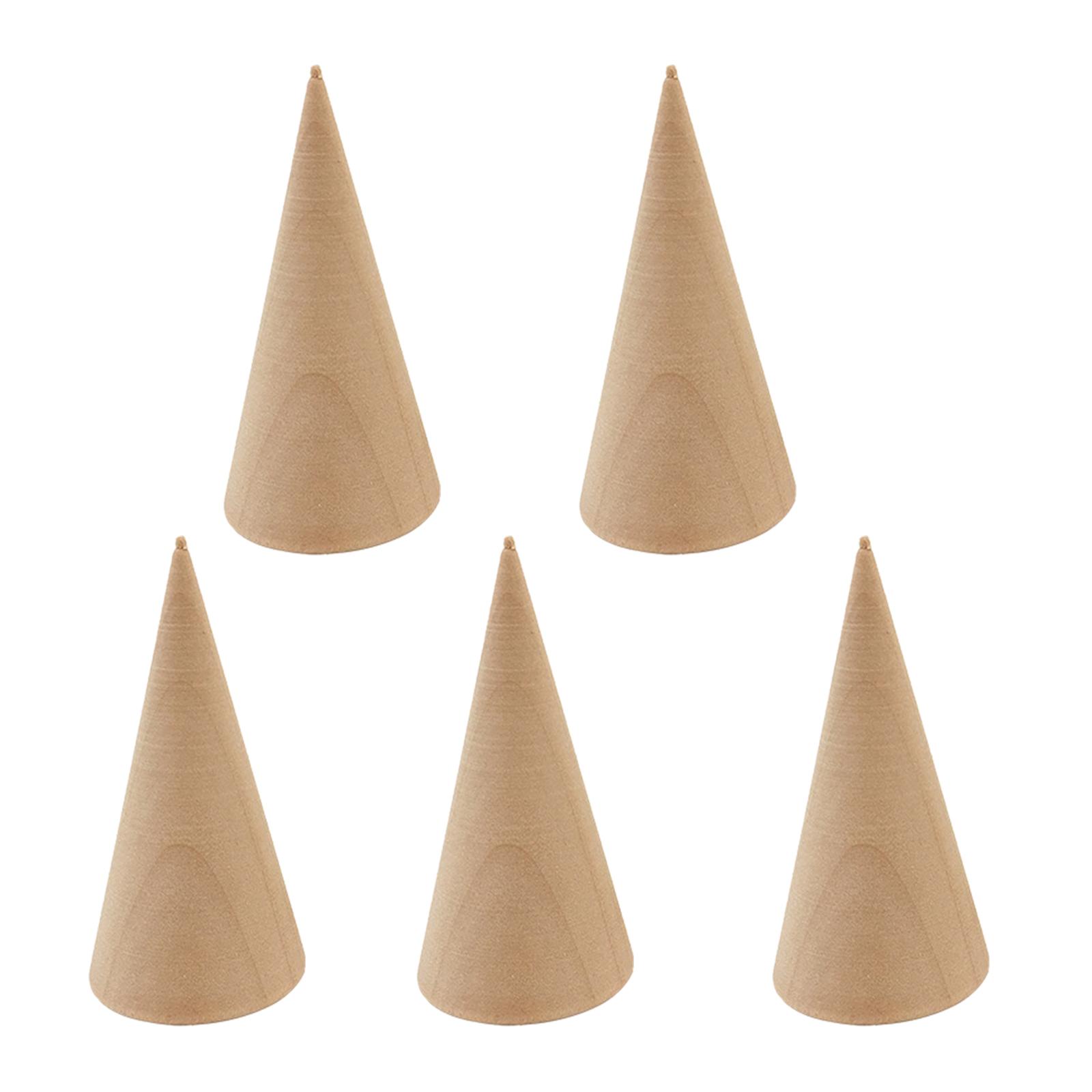 

5Pcs Solid Wood Rings Display Stands Cone Shape Rings Holder Jewelry Organizer Finger Trinket Stand Rings Stack Showcase