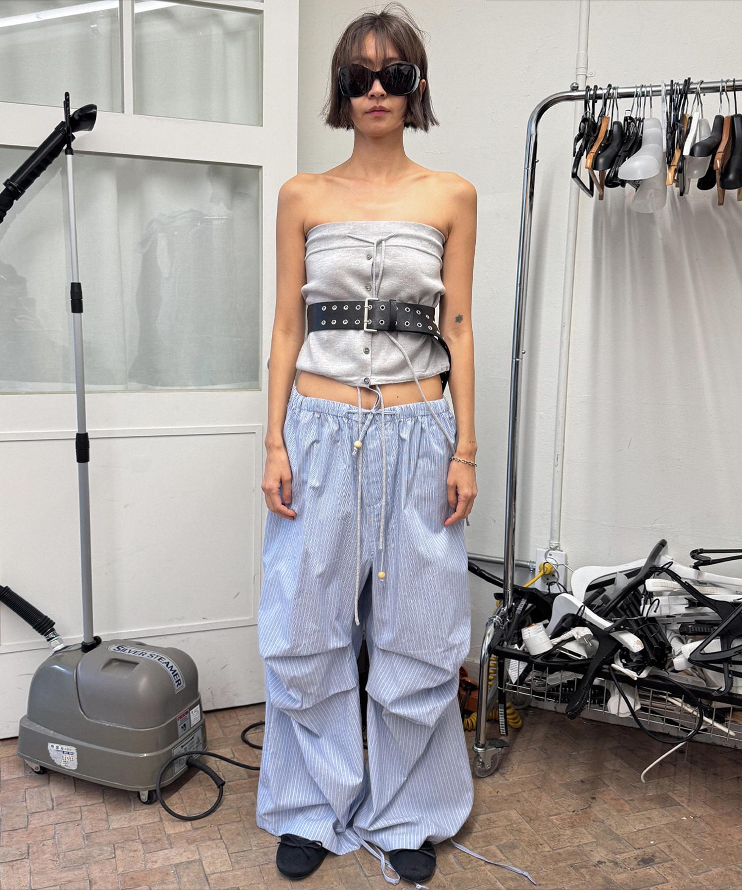 Sio Button Knitted Tube Top Light Gray