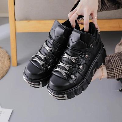 2025 Frühling Neue Damen Schuhe Heavy Metal Dicke Sohle High Top Punk Leder Schuhe Gothic Dark Motorradstiefel Trend