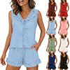 Damesmode V-hals Bandjes Mouwloze Vest Top Met Elastische Taille Zak En Ruche Rand Shorts Nachtkleding Huis Twee-delige Set