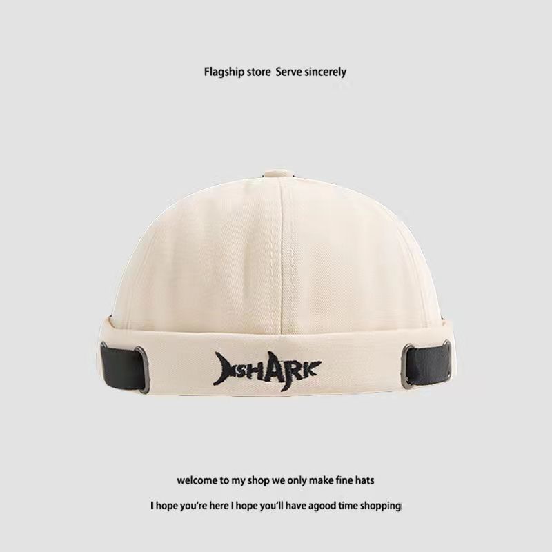 Street Melon Cap Shark Embroidered Hat Men's Spring and Autumn Landlord Hat Personality Beanie Everything Hip Hop Yuppie Hat