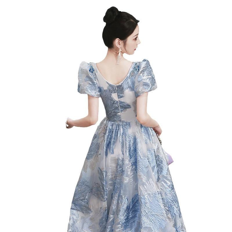 Blue evening dress light luxury niche 1011 new female dinner host luxury annual meeting catwalk evening dress long