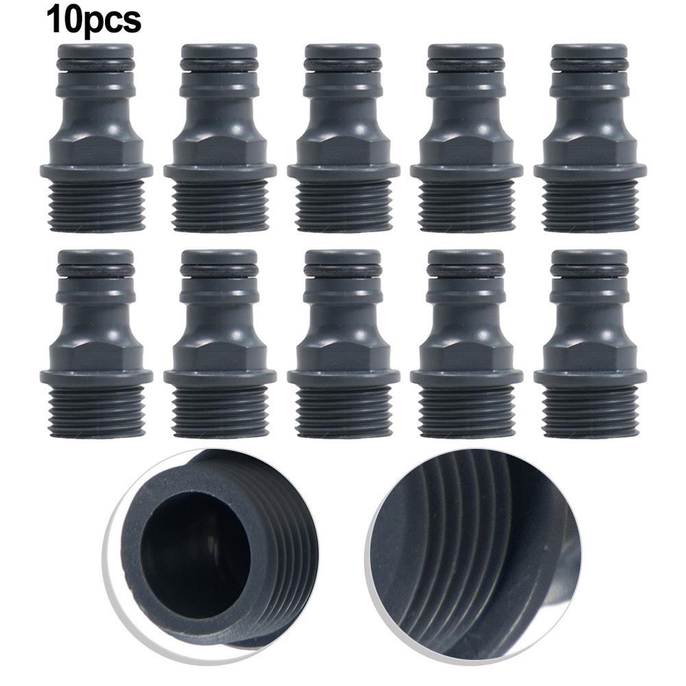 New Practical Garden Hose Pipe Garden Irrigation Water Adapter Quick Connector 1/2 Inch Male Threa 10Pcs ABS Black