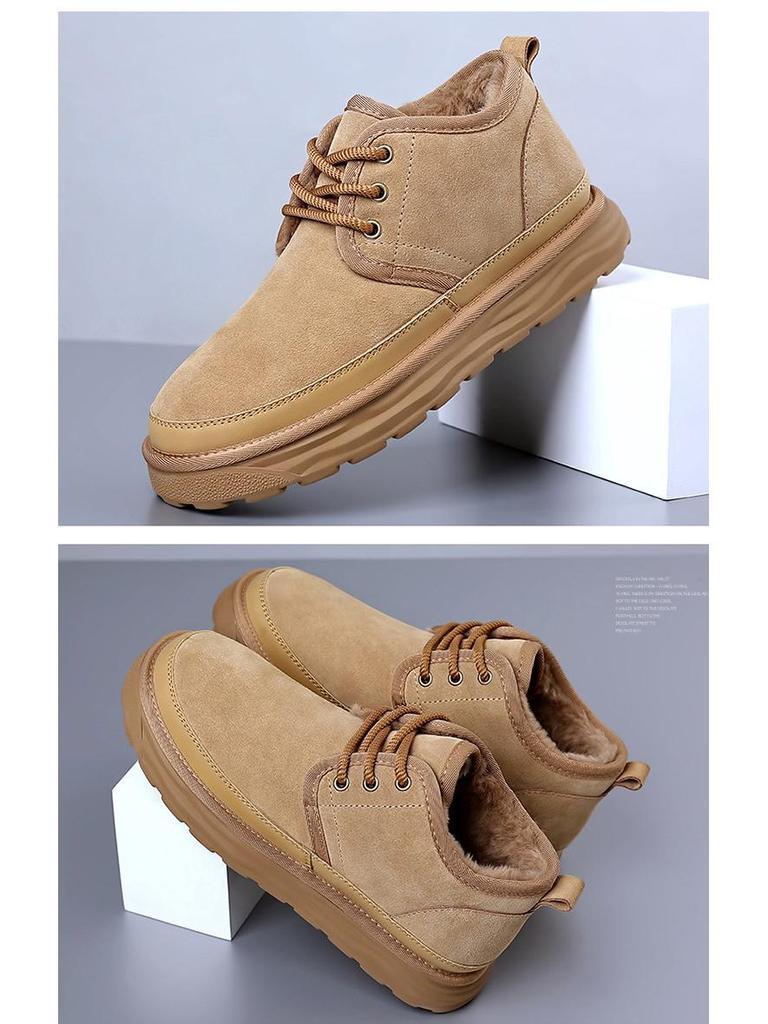 Men's Velvet-Lined Leather Snow Boots - Warm, Non-Slip, High-Top, Thick Sole, Large Size (8509)