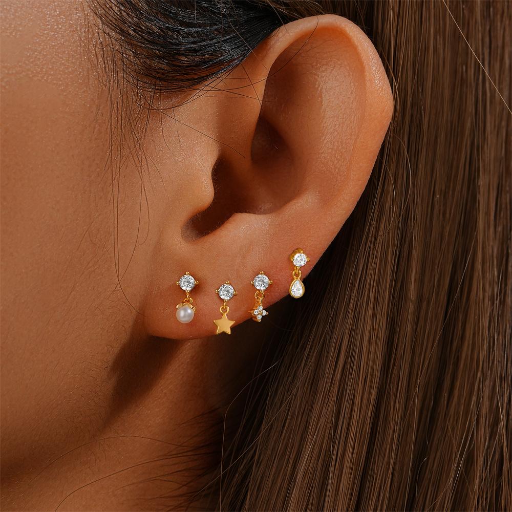 ROXI 925 Silver Star/Flower/Pearl Zircon Dangle Earrings For Women 1pc Simple Earrings For Women Girl Wedding Gift