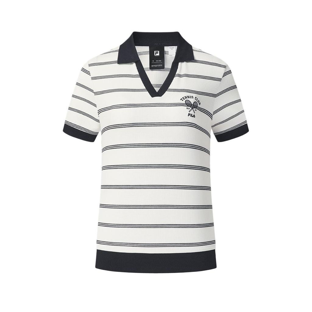 Fila Tennis Pullover Knitted Striped Short Sleeve Tennis Shirt Women Tops A11W623125F-WT