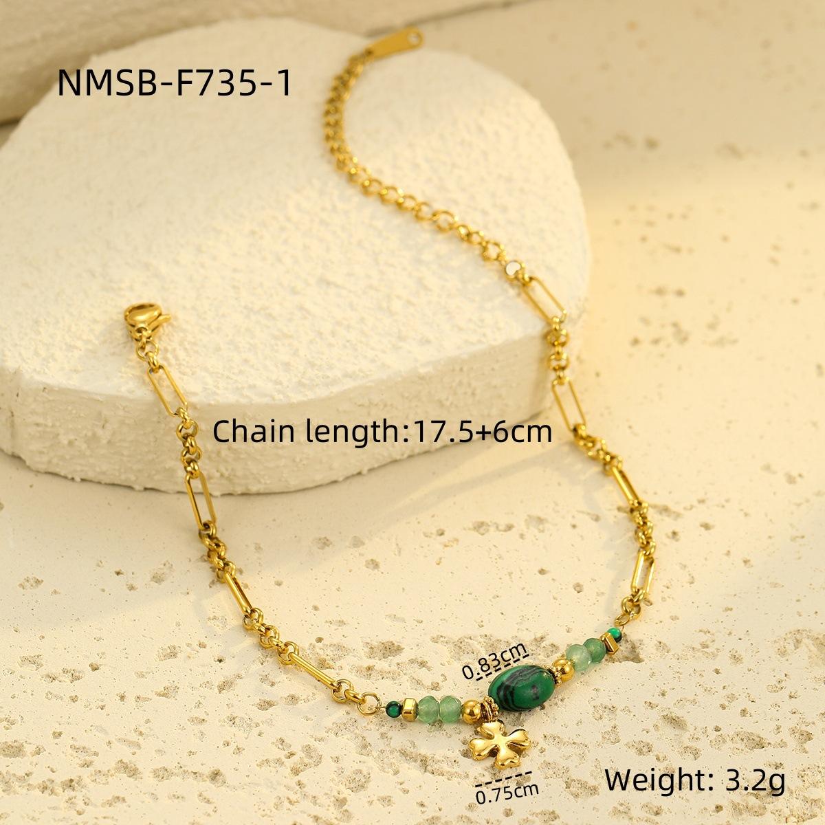 GEMCHIC Women s Stainless Steel Natural Stone Lapis Lazuli Clover Pendant Bracelet Titanium Steel Jewelry