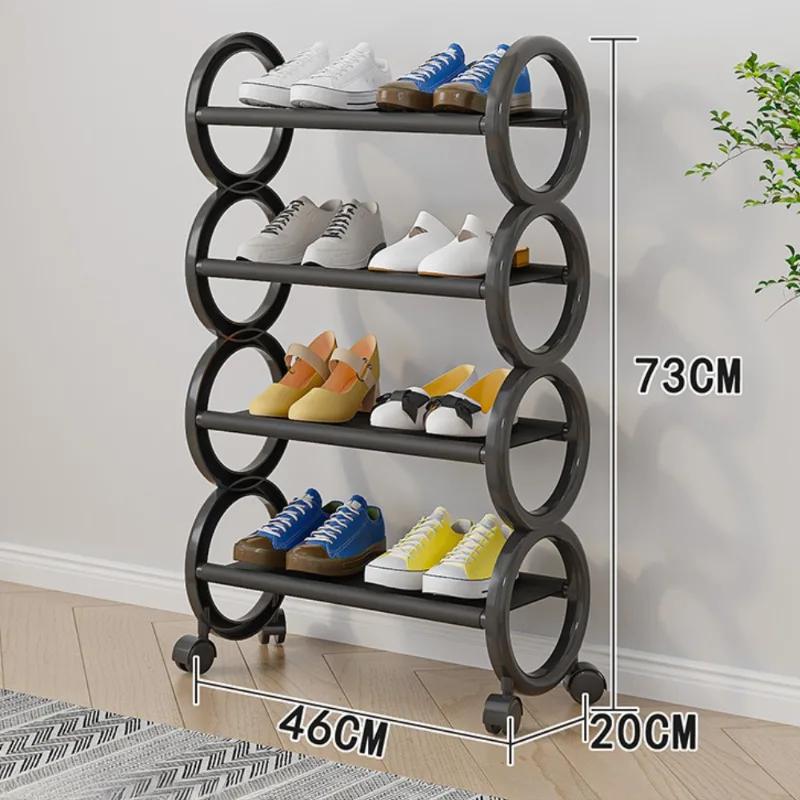 Space Saving Shoe Rack Nail Free Storage Cabinet Household Dustproof Rust Proof Shoe Shelf Portable Shoes Organizer with Roller