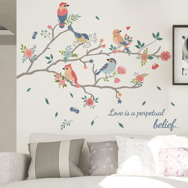 New Creative Branches and Birds Decorative Wall Stickers Background Wall Living Room Bedroom Creative Removable Wall Stickers