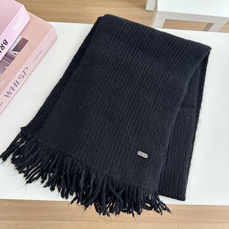 Wool Scarf for Women Knitted Yarn Solid Color Shawl for Couples Fashionable Tassel Scarf for Men