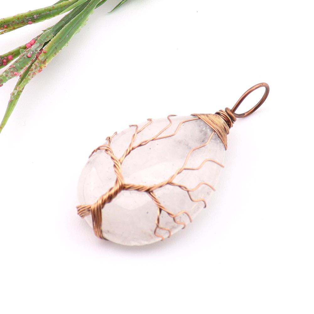Natural Agate Crystal Tree of Life Pendant Necklace