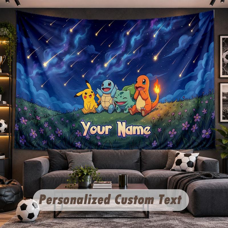 Wall Hanging Tapestry Custom NamePokémon Pattern Personalized Printed Fabric Wall Decor
