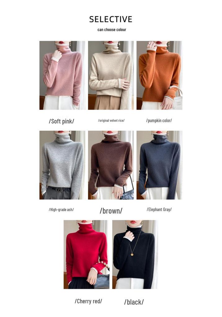 Women's Stylish Color Block Turtleneck Sweater, Fake Two-Piece Long Sleeve Knit Warm Base Layer Top