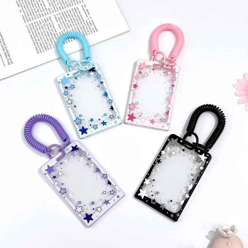 Star Sliding Cover Card Holder Transparent Portable Id Protector Kpop Photocard Photo Case Student School Card Bus Card Holder
