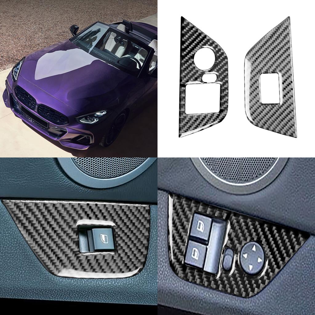 Carbon Fiber Side Door Window Switch Lifter Button Cover Interior Trim Sticker For BMW Z4 E85 E86 2003 2004 2005 2006 2007 2008