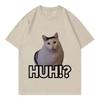 Retro Cat Saying Huh Meme T Shirts Men Women Cat T-shirt Aesthetics Round Neck Short Sleeve Trendy Tee Shirt Streetwear Tops