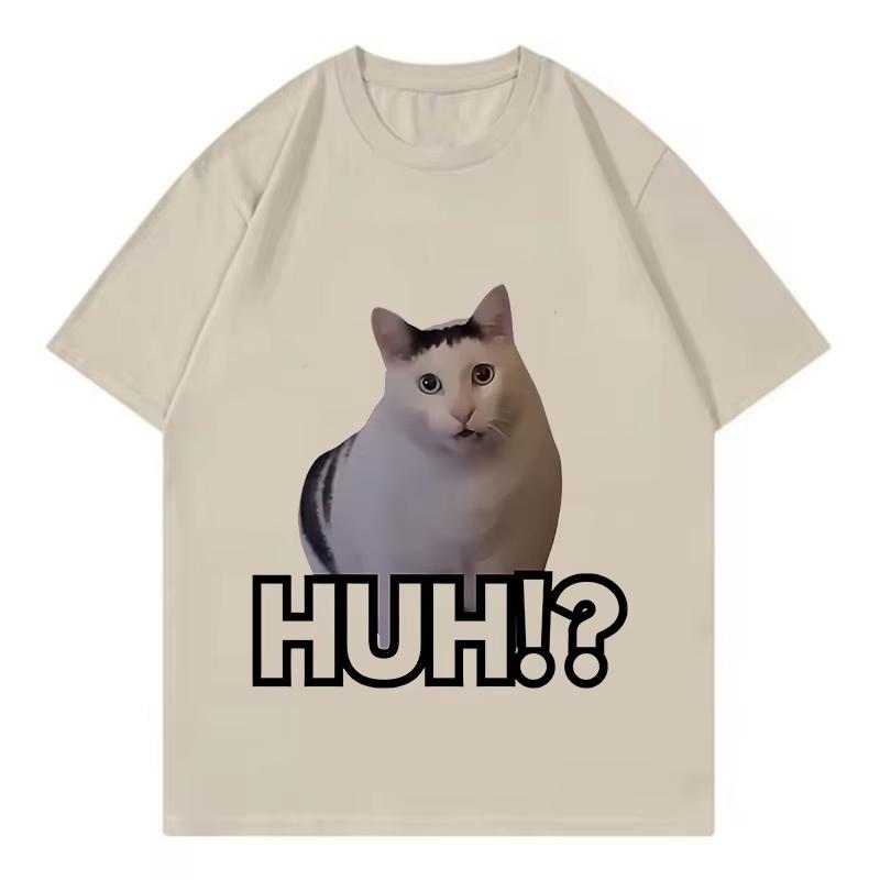 

Retro Cat Saying Huh Meme T Shirts Men Women Cat T-shirt Aesthetics Round Neck Short Sleeve Trendy Tee Shirt Streetwear Tops 5XL