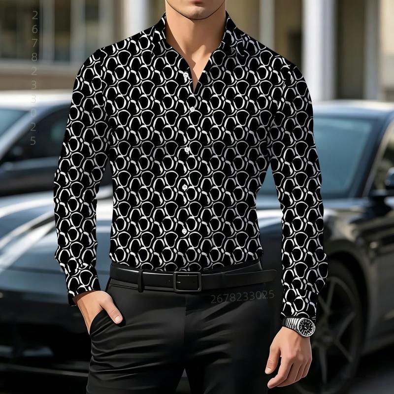 Retro Style Gradient Leopard Print Men's Shirt with Contrasting Print, Slim Fit Long Sleeved, Personalized Street Fashion Shirt