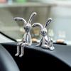 2Pcs Rabbit Figurine UV Electroplating Adhesive Sitting Long Ear Bunny Figurine Plastic Car Dashboard Decoration Christmas Gift