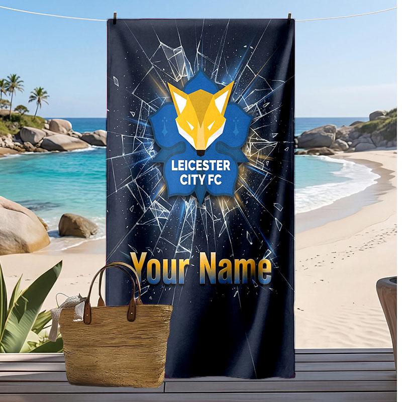 Leicester City Personalisiertes Bedrucktes Strandtuch Fußballlogo Unterstützung Benutzerdefinierter Name Text Absorptionsfähiges Handtuch für Sport Reisen Besonderes Geschenk