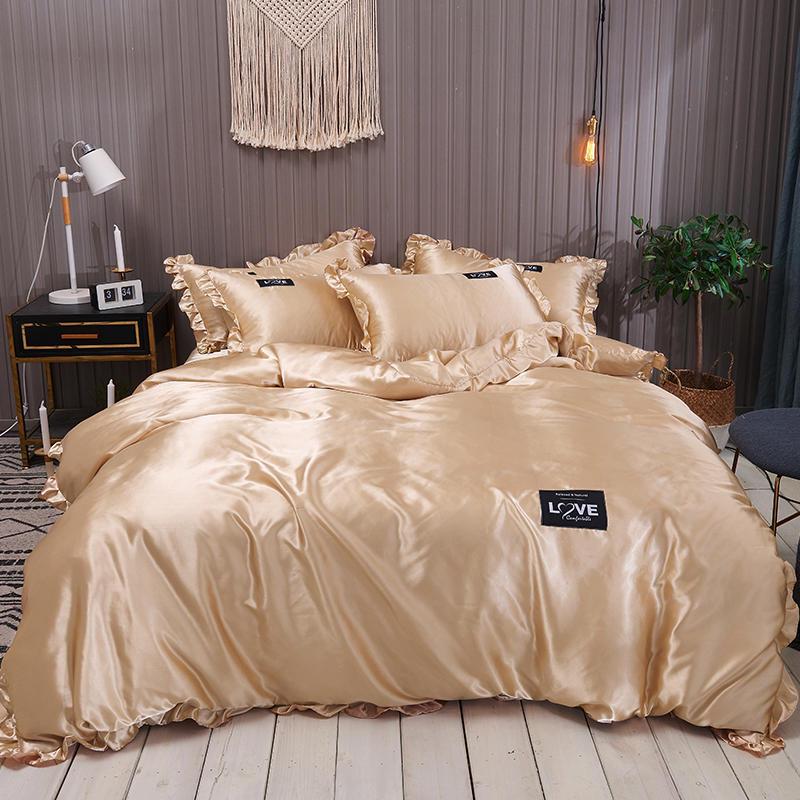 Luxury Royal 4pcs Satin Silk Duvet Cover Bedding Set Twin Full Queen Size King