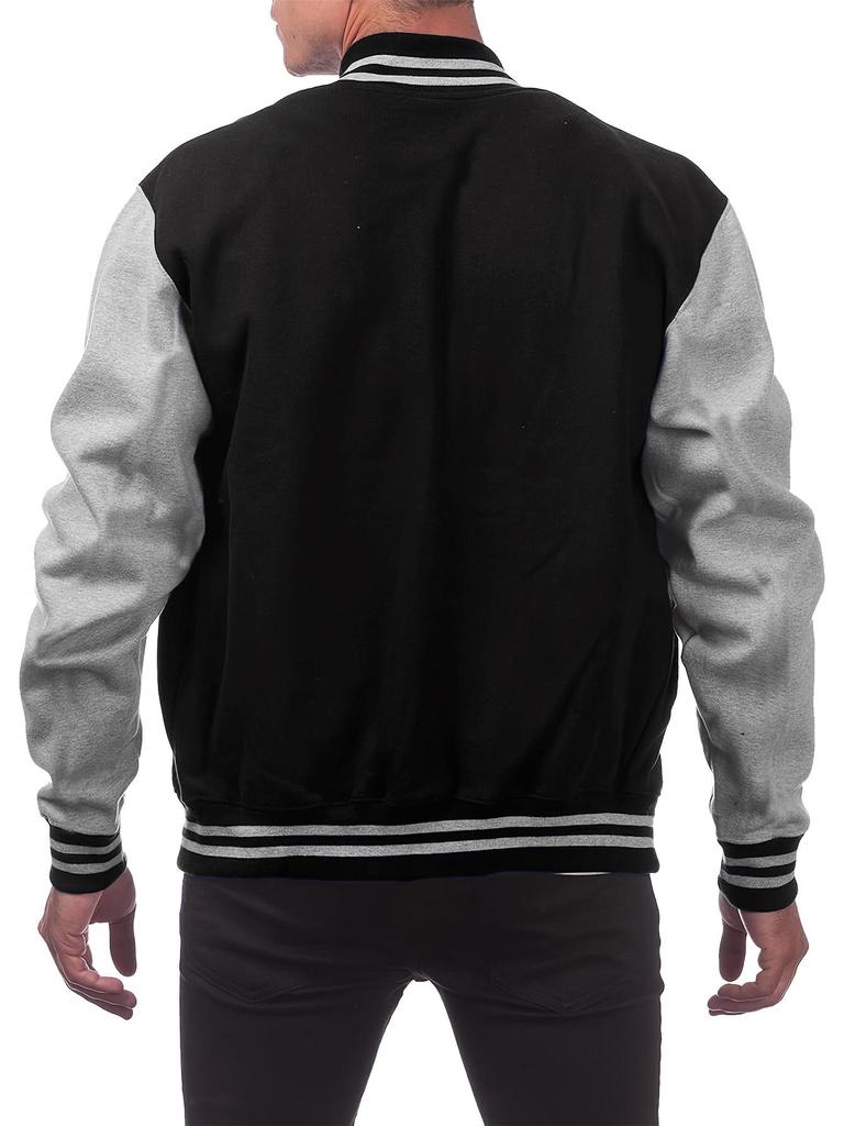 Men's Stand Collar Letter Print Baseball Cardigan Jacket