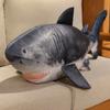 Adorable Shark Pillow Gray White Detailed Eyes Open Mouth Fins Stuffed Kawaii Ocean Creature Cuddle Display Warm Bedroom