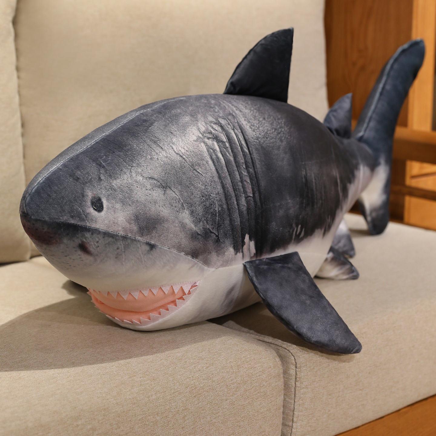 55-135cm Simulation Megalodon Shark Plush Toy Pillow Grey Giant Shark Marine Animal Plush Toy Home Decoration Gift For Children about 55cm