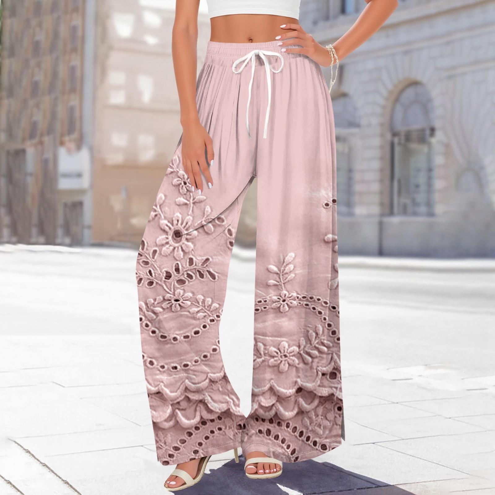 

Женские брюки с принтом и широкими штанинами, с карманами, с высокой талией, на кулиске, свободные, повседневные XL розовый