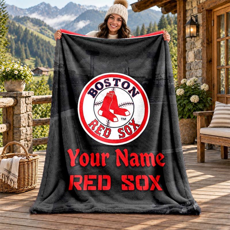 Boston Red Sox Custom Name Flannel Blanket Personalized Soft Warm Plush Throw Blanket Customized Gift for Family Friends
