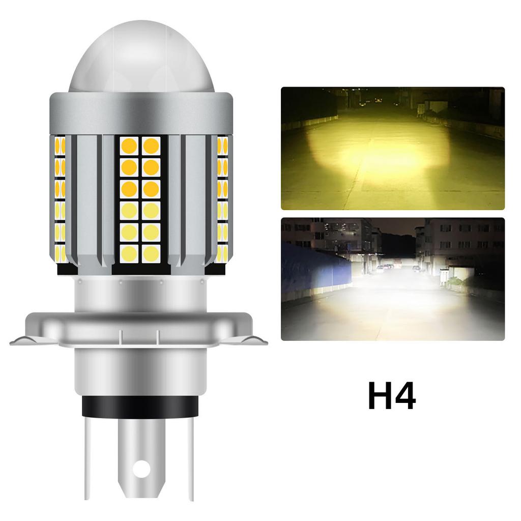 Dual Color Motorcycle Fisheye Projector LED Headlight Bulb, Super Bright White & Yellow BA20D High Low Beam Motorbike Modified Front Lamp