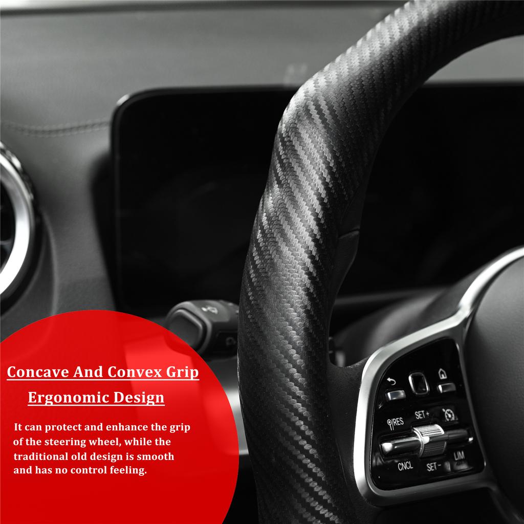 Carbon Fiber Car Steering Wheel Cover Concave Convex Design Non-slip Universal 38cm 15inch for Toyota Camry Prius Corolla Rav4