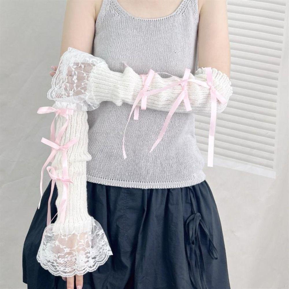 Knitted Wrist Sleeves Fingerless Anime Gloves Goth Elbow Mittens  Harajuku Style
