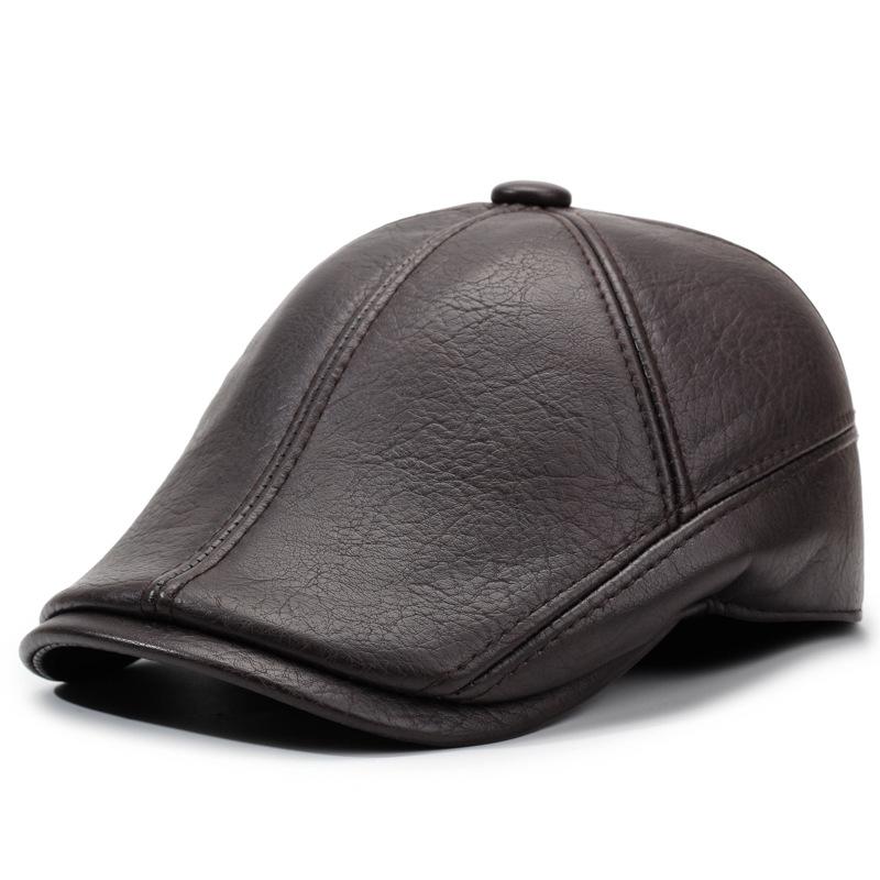 Waterproof Men'S Outdoor Leather Hat Winter Berets Male Warm Ear Protection Cap Genuine Leather Dad Hats Wholesale Leisure Bone