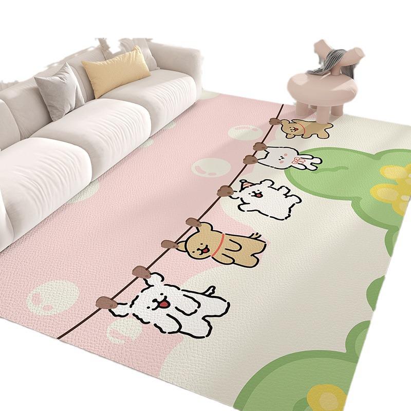 Stain-Resistant Easy-Clean Cartoon Leather Carpet: Waterproof, Oilproof, and Cuttable for Living Room or Bedroom
