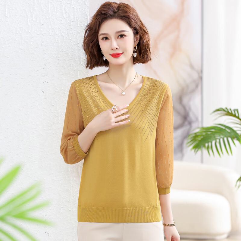 Women's Stylish Autumn V-Neck Gauze Sleeve Knit Top