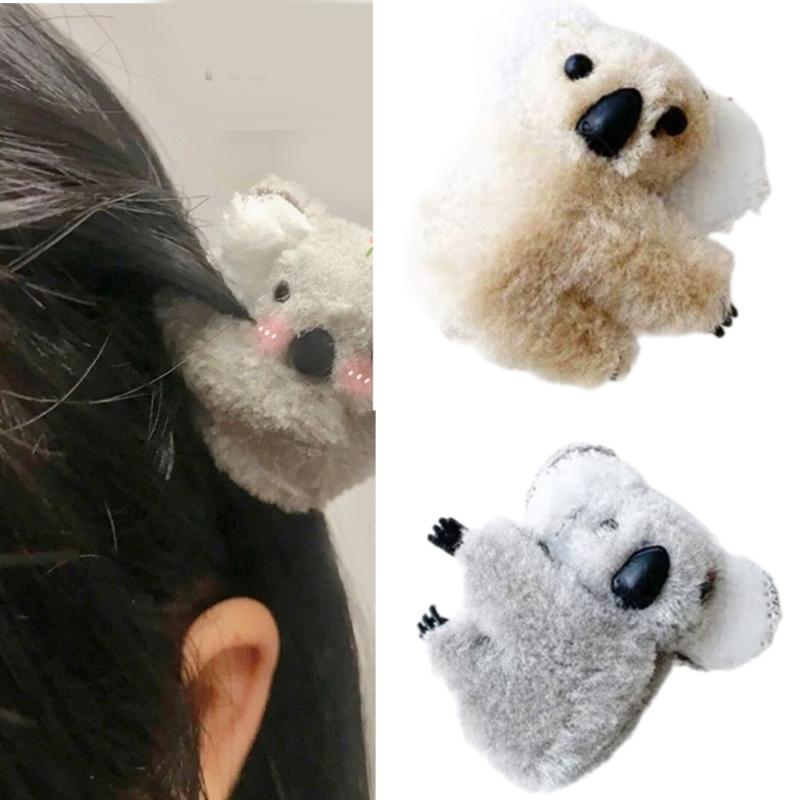 Fermacapelli a Forma di Koala Tessuto Peluche Presa Salda Pinza per Capelli Copricapo Decorativo per Uso Quotidiano Scuola o Feste