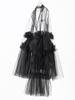 European Design Sheer Mesh Skirt Suit Collar Multi-Layer Patchwork Dress