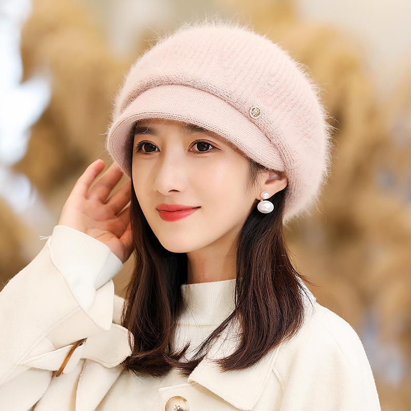 Autumn and Winter Hats, Middle-aged and Elderly Rabbit Fur, Diamond Label, Wool Hat, Piled and Thickened Thermal Hat, Old Lady Knitted Cotton Hat,