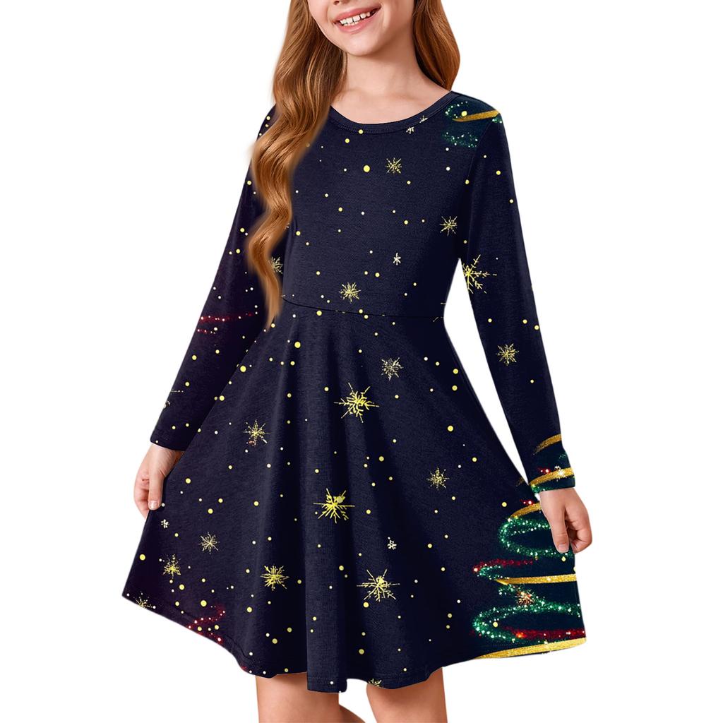 Girls' Princess Dress - Long Sleeve A-Line T-Shirt Dress Christmas Day