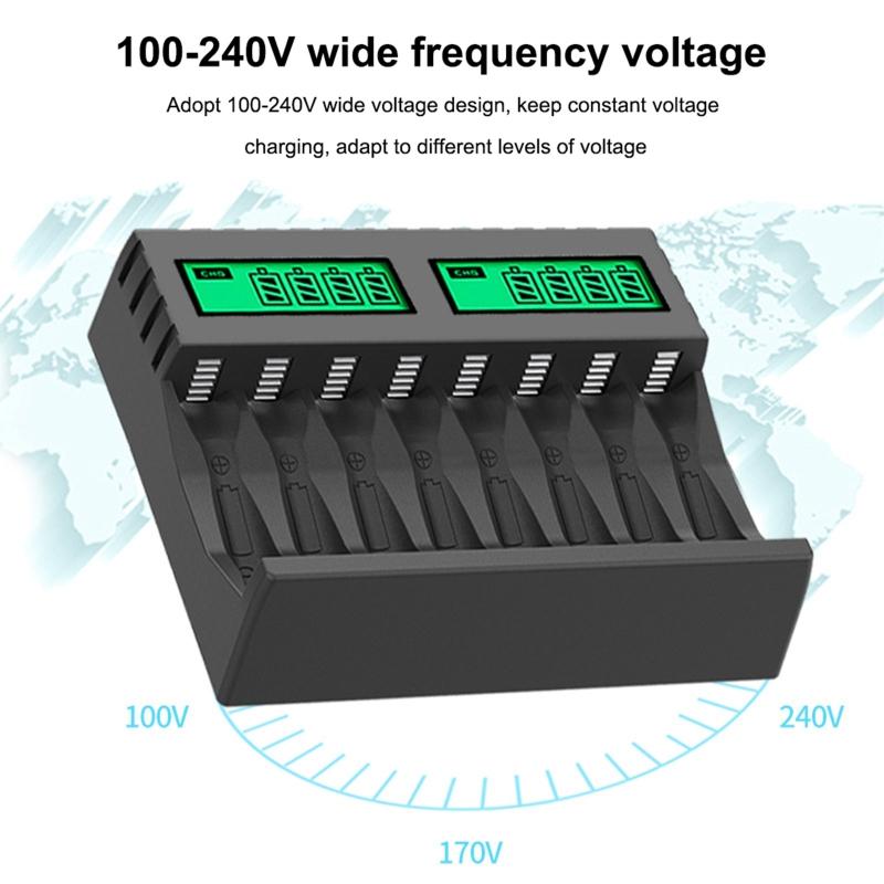 8 Slots Battery Charger AA/AAA Digital Display Rechargeable Batteries Charging Accessory Household Office Charge