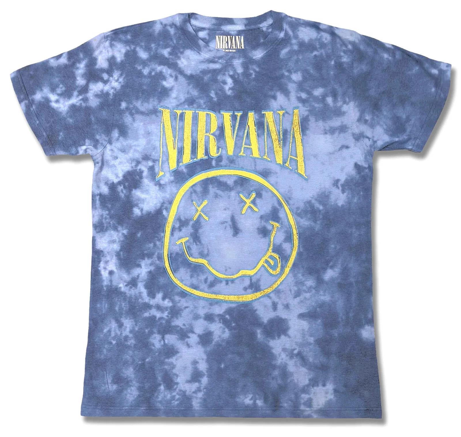 

Официальная футболка Nirvana Счастливое лицо Синяя Улыбка Логотип группы Тай-дай Новая S M L XL XX S