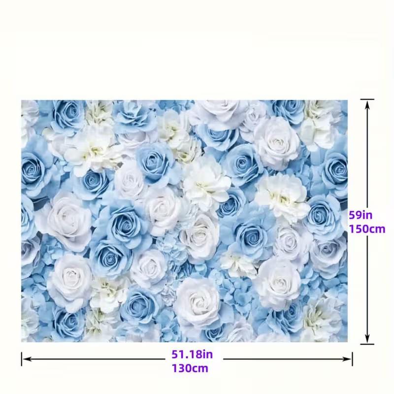 2D Florale Wandkulisse, Blau-Weißer Rosenhintergrund für Junggesellinnenabschiedsparty