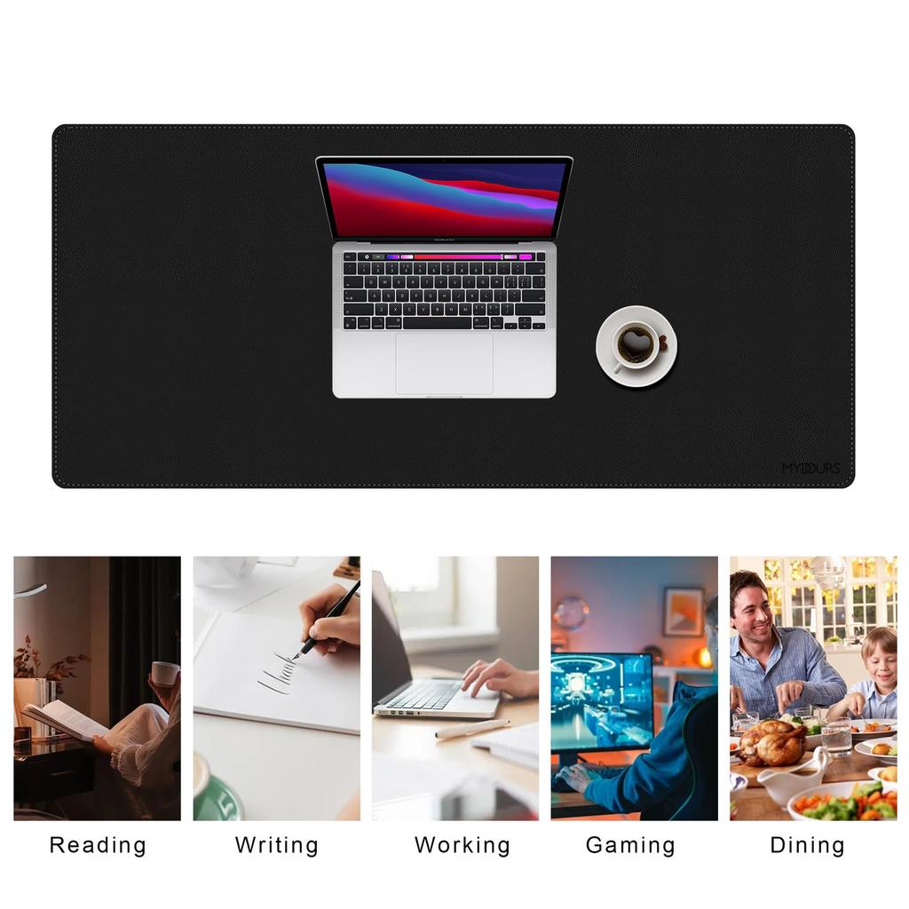 Mydours PU Leather Desk Gaming Mouse Suede Large Desk Mat for Desk Computer Desk Blotter Protector Pad, Non-Slip Pad, Base, Top, 110x40cm, Waterproof,