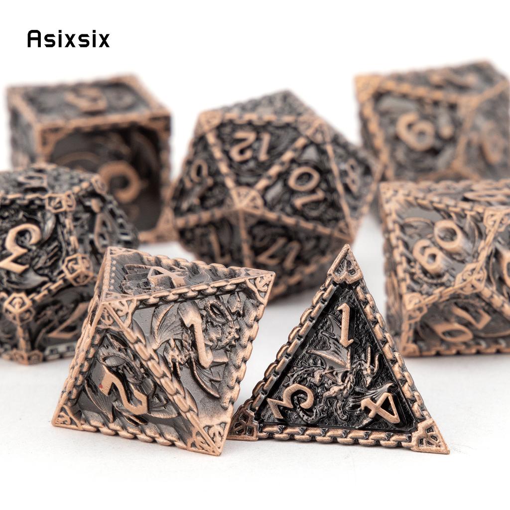 7 Pcs Copper Dragon Metal Dice Solid Metal Polyhedral Dice Set Suitable For Role-Playing Dice PropBoard Game Gift