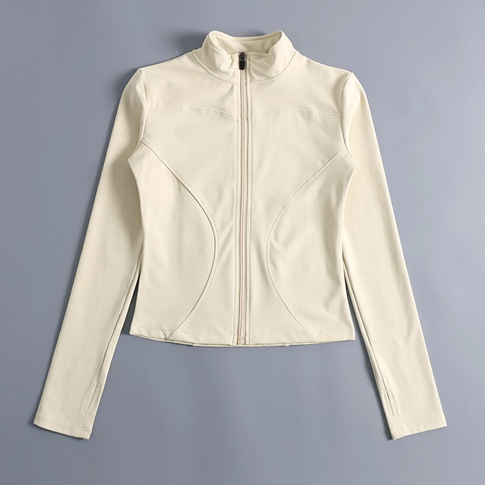 Women's Fitness Jacket - Zipper, Stand Collar, Plus Velvet, Long Sleeve, Tight Fit for Autumn/Winter Yoga and Running